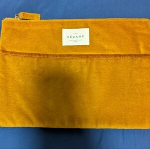 Sézane Mustard Velvet Cosmetic Pouch
